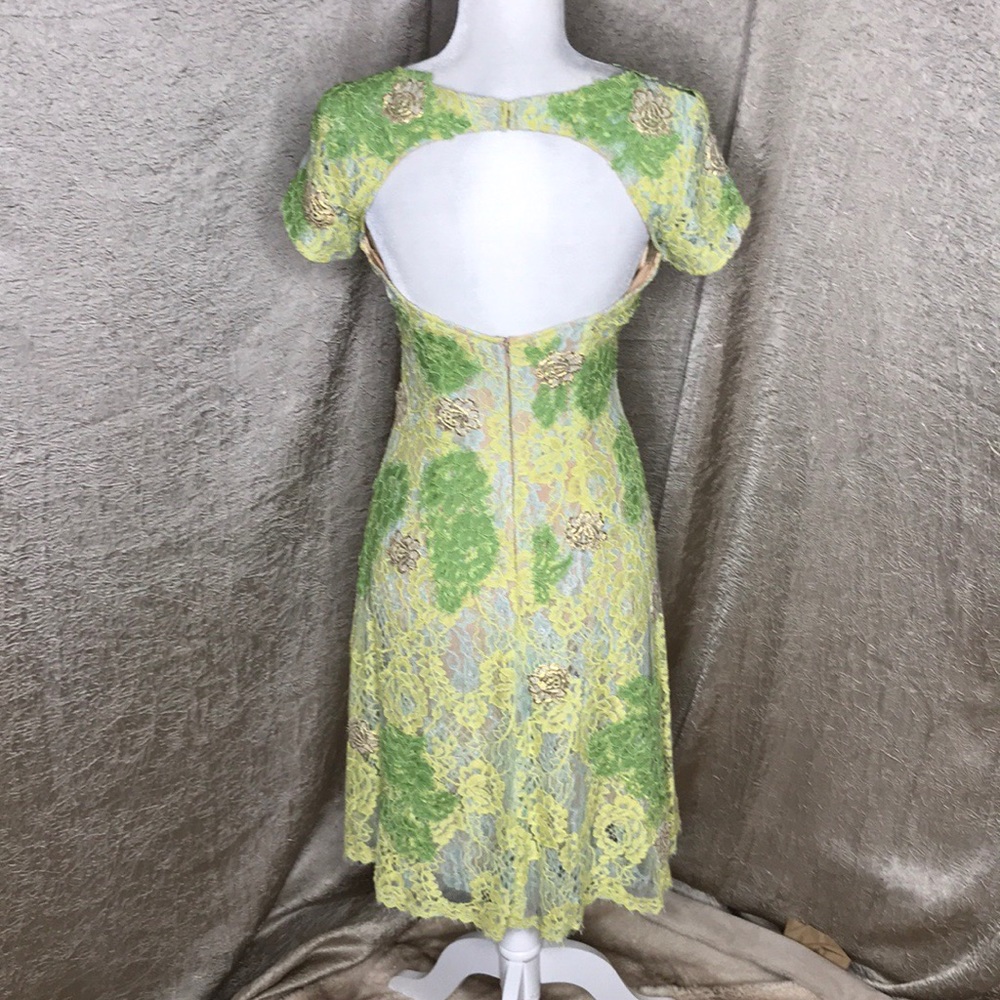 Jovani Lace Green Gold Double Layer Dress - Picture 6 of 12